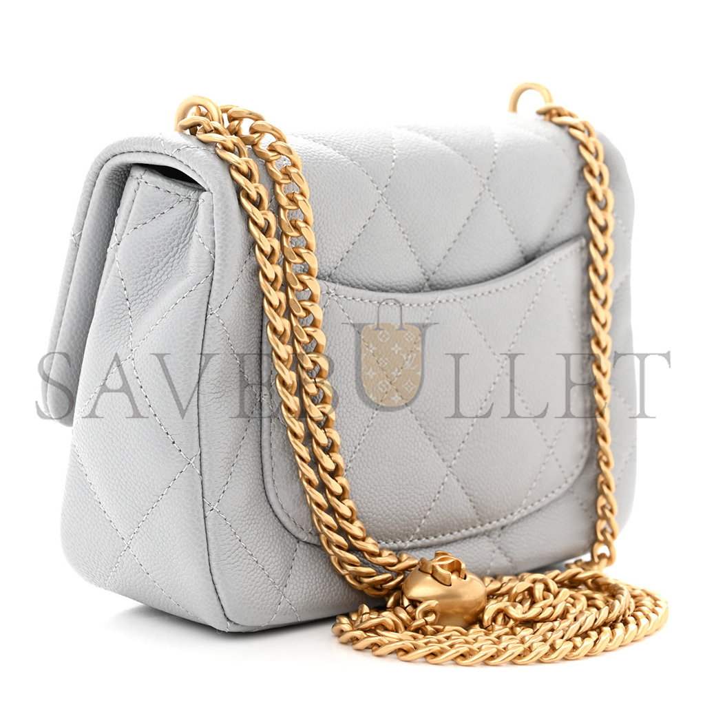 CHANEL CAVIAR QUILTED MINI SWEETHEART FLAP GREY (20*14*8cm)